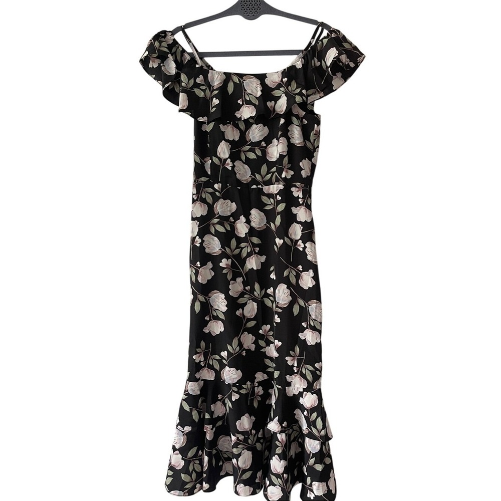 J.O.A. Just One Answer Black Floral Off-Shoulder Ruffle Dress XS‎